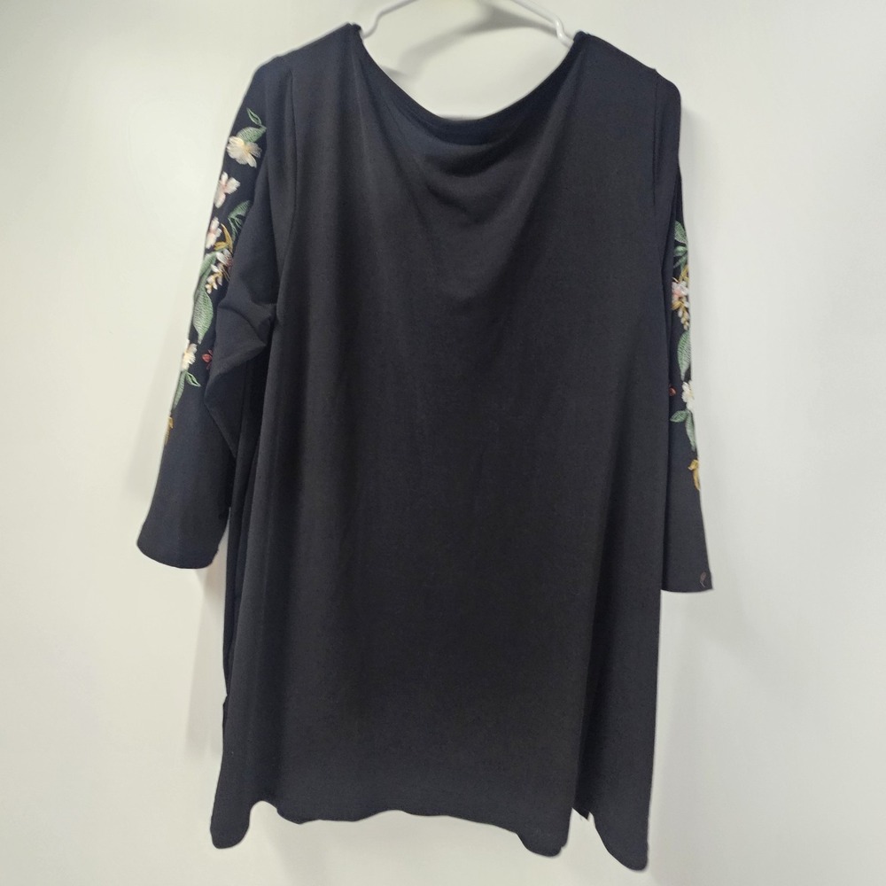 JM Collection Women's 1x Floral Top 3/4 Sleeve Raised Embroidery - Picture 6 of 10